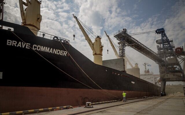 In this file photo taken on August 14, 2022, the first UN-chartered vessel MV Brave Commander loads more than 23,000 tons of grain to export to Ethiopia, in Yuzhne, east of Odesa on the Black Sea coast (Oleksandr Gimanov/AFP) In this file photo taken on August 14, 2022, the first UN-chartered vessel MV Brave Commander loads more than 23,000 tons of grain to export to Ethiopia, in Yuzhne, east of Odesa on the Black Sea coast (Oleksandr Gimanov/AFP)