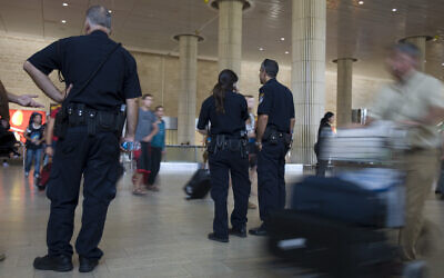 File -- Police officers at Ben Gurion international airport near Tel Aviv , Israel, July 7, 2011 (AP Photo/Ariel Schalit) File -- Police officers at Ben Gurion international airport near Tel Aviv , Israel, July 7, 2011 (AP Photo/Ariel Schalit)