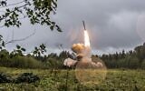 This undated file photo provided Sept. 19, 2017, by Russian Defense Ministry official web site shows a Russian Iskander-K missile launched during a military exercise at a training ground at the Luzhsky Range, near St. Petersburg, Russia (Russian Defense Ministry Press Service via AP/File)