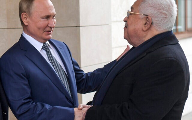 Russian President Vladimir Putin, left, and Palestinian President Mahmoud Abbas speak to each other during their meeting in the Bocharov Ruchei residence in the Black Sea resort of Sochi, Russia, Tuesday, Nov. 23, 2021. (Yevgeny Biyatov, Sputnik, Kremlin Pool Photo via AP) Russian President Vladimir Putin, left, and Palestinian President Mahmoud Abbas speak to each other during their meeting in the Bocharov Ruchei residence in the Black Sea resort of Sochi, Russia, Tuesday, Nov. 23, 2021. (Yevgeny Biyatov, Sputnik, Kremlin Pool Photo via AP)