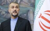 Iranian Foreign Minister Hossein Amir-Abdollahian speaks in Moscow, Russia, August 31, 2022. (Maxim Shemetov/Pool Photo via AP)