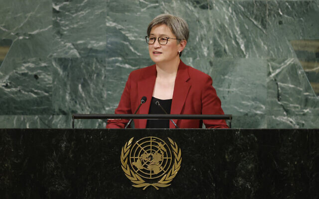 Australian Foreign Minister Penny Wong addresses the 77th session of the United Nations General Assembly, at UN headquarters, September 23, 2022. (AP Photo/Jason DeCrow) Australian Foreign Minister Penny Wong addresses the 77th session of the United Nations General Assembly, at UN headquarters, September 23, 2022. (AP Photo/Jason DeCrow)