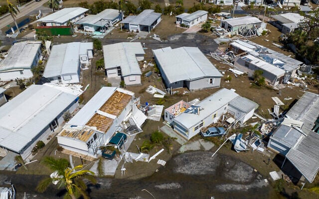 An aerial view of a damaged trailer park after Hurricane Ian passed by the area in Fort Myers, Florida, October 1, 2022. (Steve Helber/AP) An aerial view of a damaged trailer park after Hurricane Ian passed by the area in Fort Myers, Florida, October 1, 2022. (Steve Helber/AP)