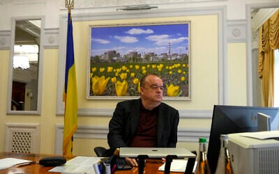Ukrainian state nuclear company Energoatom President Petro Kotin sits in his office after an interview with The Associated Press in Kyiv, Ukraine, October 4, 2022. (Efrem Lukatsky/AP)