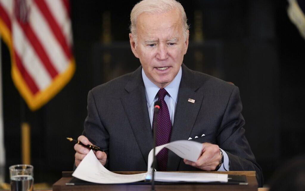 US President Joe Biden speaks during a meeting of the reproductive rights task force in the State Dining Room of the White House in Washington, Tuesday, October 4, 2022. (AP Photo/Susan Walsh) US President Joe Biden speaks during a meeting of the reproductive rights task force in the State Dining Room of the White House in Washington, Tuesday, October 4, 2022. (AP Photo/Susan Walsh)