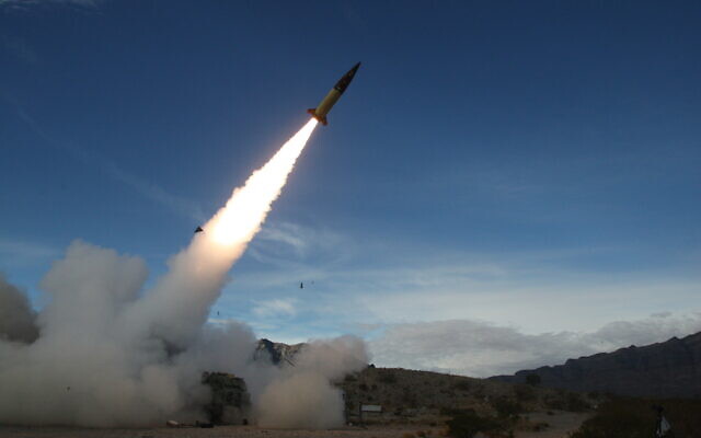 In this image provided by the US Army, soldiers, from the 3rd Battalion, 321st Field Artillery Regiment of the 18th Field Artillery Brigade out of Fort Bragg North Carolina, conduct live fire testing at White Sands Missile Range, on December 14, 2021, of early versions of the Army Tactical Missile System. (John Hamilton/US Army via AP) In this image provided by the US Army, soldiers, from the 3rd Battalion, 321st Field Artillery Regiment of the 18th Field Artillery Brigade out of Fort Bragg North Carolina, conduct live fire testing at White Sands Missile Range, on December 14, 2021, of early versions of the Army Tactical Missile System. (John Hamilton/US Army via AP)