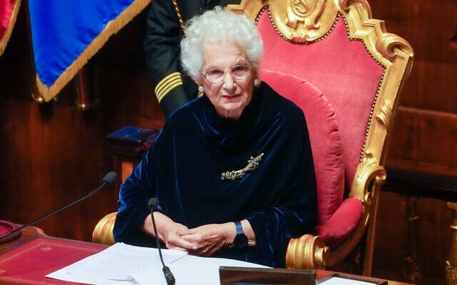 Holocaust survivor, Senator Liliana Segre chairs the opening session of the Italian Senate of the newly elected parliament, October 13, 2022. (AP Photo/Gregorio Borgia) Holocaust survivor, Senator Liliana Segre chairs the opening session of the Italian Senate of the newly elected parliament, October 13, 2022. (AP Photo/Gregorio Borgia)