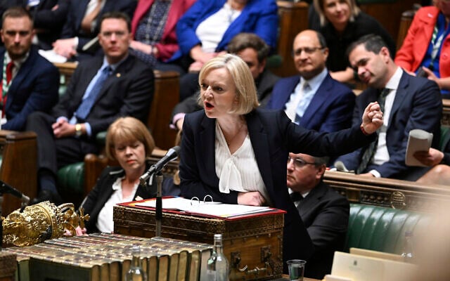 In this handout photo provided by UK Parliament, Britain's Prime Minister Liz Truss speaks during Prime Minister's Questions in the House of Commons in London, October 19, 2022. (Jessica Taylor/UK Parliament via AP) In this handout photo provided by UK Parliament, Britain's Prime Minister Liz Truss speaks during Prime Minister's Questions in the House of Commons in London, October 19, 2022. (Jessica Taylor/UK Parliament via AP)
