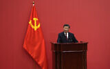 Chinese President Xi Jinping speaks at an event to introduce new members of the Politburo Standing Committee at the Great Hall of the People in Beijing, October 23, 2022. (Ng Han Guan/AP)