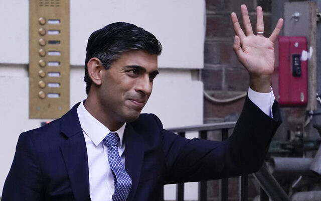 Rishi Sunak leaves the Conservative Campaign Headquarters in London, October 24, 2022. (AP Photo/Aberto Pezzali) Rishi Sunak leaves the Conservative Campaign Headquarters in London, October 24, 2022. (AP Photo/Aberto Pezzali)