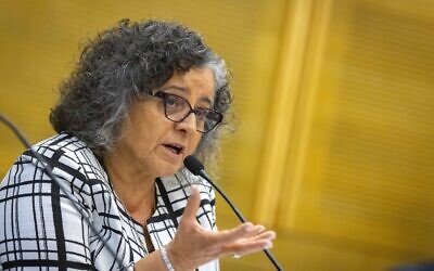 Joint Arab List MK Aida Touma-Sliman in the Knesset in Jerusalem on June 8, 2022. (Olivier Fitoussi/Flash90)