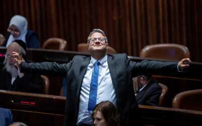MK Itamar Ben Gvir seen during a plenum session in the Knesset on June 20, 2022. (Yonatan Sindel/Flash90)