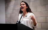 Hadar Muchtar, leader of Fiery Youth party speaks during a press conference in Tel Aviv, October 6, 2022. (Avshalom Sassoni/Flash90)