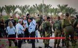 Israeli security forces at the scene of a vehicle-ramming attack at the Almog Junction in the West Bank, October 30, 2022. (Jamal Awad/Flash90)