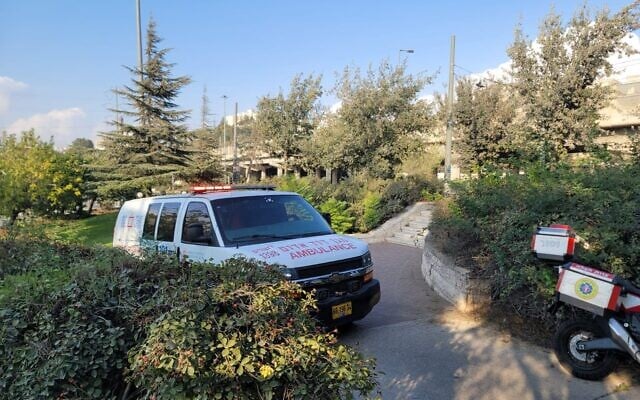 Illustrative: Medics at the scene of a suspected stabbing attack in East Jerusalem, October 22, 2022. (Magen David Adom) Illustrative: Medics at the scene of a suspected stabbing attack in East Jerusalem, October 22, 2022. (Magen David Adom)