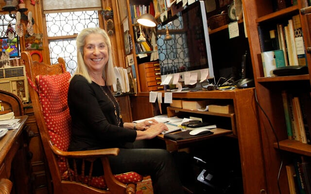 Letty Cottin Progrebin at her desk at home in New York (Mike Lovett)
