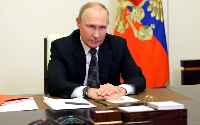 Russian President Vladimir Putin chairs a Security Council meeting via videoconference at the Novo-Ogaryovo residence outside Moscow, Russia, Oct. 19, 2022. (Sergei Ilyin, Sputnik, Kremlin Pool Photo via AP) Russian President Vladimir Putin chairs a Security Council meeting via videoconference at the Novo-Ogaryovo residence outside Moscow, Russia, Oct. 19, 2022. (Sergei Ilyin, Sputnik, Kremlin Pool Photo via AP)