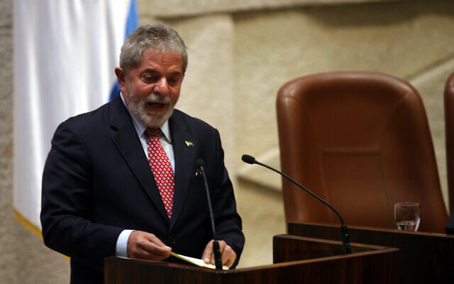 Brazilian President Luiz Inacio Lula da Silva speaks in the Knesset in Jerusalem. Lula da Silva was in Israel on the first official visit by a Brazilian leader. March 15, 2010. (Lior Mizrachi/Flash90) Brazilian President Luiz Inacio Lula da Silva speaks in the Knesset in Jerusalem. Lula da Silva was in Israel on the first official visit by a Brazilian leader. March 15, 2010. (Lior Mizrachi/Flash90)