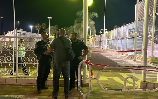 The scene of a deadly shooting in the northern district city of Nahariya, October 5, 2022. (Israel Police) The scene of a deadly shooting in the northern district city of Nahariya, October 5, 2022. (Israel Police)
