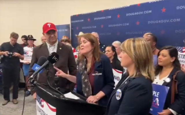 Rebecca Mastriano, the wife of Republican candidate for governor in Pennsylvania Doug Mastriano speaks during a press question and answer session at a Mastriano campaign stop on October 29, 2022. (Twitter screenshot: used in accordance with Clause 27a of the Copyright Law) Rebecca Mastriano, the wife of Republican candidate for governor in Pennsylvania Doug Mastriano speaks during a press question and answer session at a Mastriano campaign stop on October 29, 2022. (Twitter screenshot: used in accordance with Clause 27a of the Copyright Law)