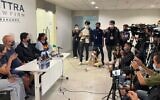 Thai attorney Sittra Biebangkerd, second from right, gives a press briefing about an Israeli man who was shot at by a Thai army officer, October 8, 2022. (Sittra Biebangkerd/Facebook)