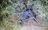 A drone belonging to the Hamas terror group is seen after being downed by troops on the border with the Gaza Strip, on October 11, 2022. (Israel Defense Forces)