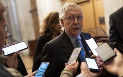 Senate Minority Leader Mitch McConnell (R-KY) speaks to reporters at the US Capitol after his meeting at the White House with President Joe Biden and Congressional leaders November 29, 2022 in Washington, DC. (Drew Angerer / GETTY IMAGES NORTH AMERICA / Getty Images via AFP)