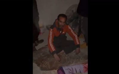 A Palestinian man after he was briefly taken by masked men in the northern Druze city of Yarka, November 24, 2022. (Screenshot: Twitter; used in accordance with Clause 27a of the Copyright Law)