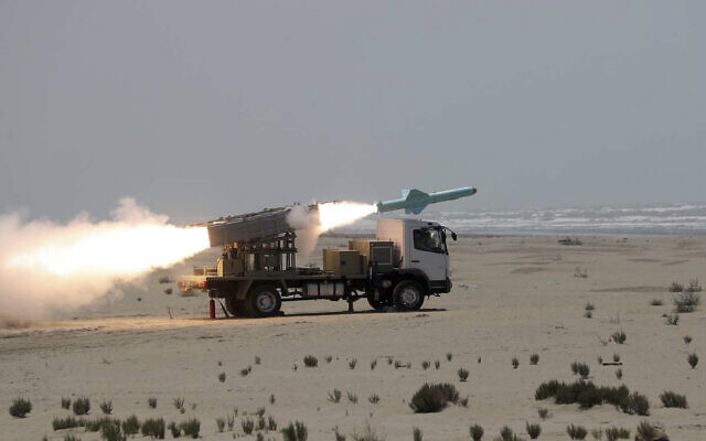 An Iranian cruise missile is launched during a naval exercise in the Gulf of Oman, June 18, 2020. (Iranian Army via AP) An Iranian cruise missile is launched during a naval exercise in the Gulf of Oman, June 18, 2020. (Iranian Army via AP)