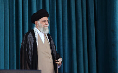 Iran's Supreme Leader Ayatollah Ali Khamenei attends a graduation ceremony of a group of armed forces cadets, at the police academy in Tehran, Iran, October 3, 2022. (Office of the Iranian Supreme Leader via AP)