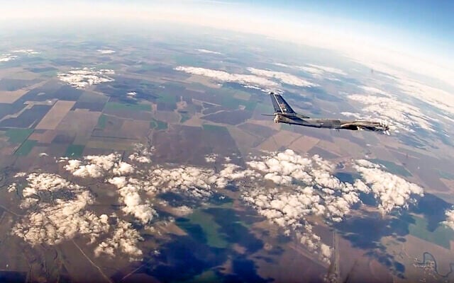 In this handout photo taken from video released by Russian Defense Ministry Press Service on October 26, 2022, a Russian Tu-95 strategic bomber is seen on a training mission as part of Russia's nuclear drills. (Russian Defense Ministry Press Service via AP) In this handout photo taken from video released by Russian Defense Ministry Press Service on October 26, 2022, a Russian Tu-95 strategic bomber is seen on a training mission as part of Russia's nuclear drills. (Russian Defense Ministry Press Service via AP)
