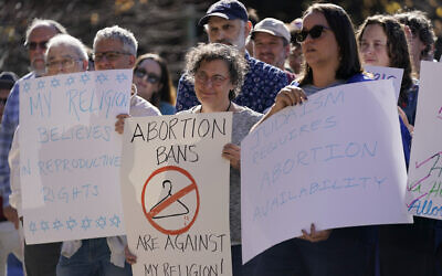 Rabbis and supporters from around the country gather for a rally, one day after the midterm elections, to show their support for protecting abortion rights Wednesday, Nov. 9, 2022, in Clayton, Mo.  (AP/Jeff Roberson)