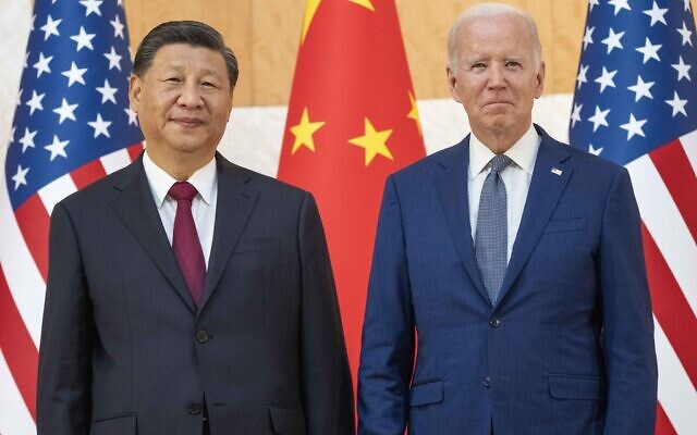 US President Joe Biden, right, stands with Chinese President Xi Jinping before a meeting on the sidelines of the G20 summit meeting, Monday, Nov. 14, 2022, in Bali, Indonesia. (AP Photo/Alex Brandon) US President Joe Biden, right, stands with Chinese President Xi Jinping before a meeting on the sidelines of the G20 summit meeting, Monday, Nov. 14, 2022, in Bali, Indonesia. (AP Photo/Alex Brandon)