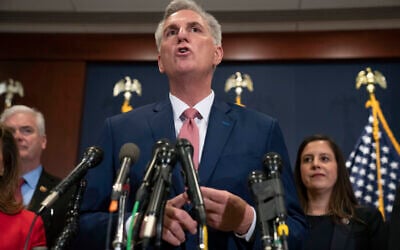 House Minority Leader Kevin McCarthy, of Calif., talks the media, Tuesday, Nov. 15, 2022, after voting on top House Republican leadership positions, on Capitol Hill in Washington. Rep. Elise Stefanik, R-N.Y., is at right. (AP/Jacquelyn Martin) House Minority Leader Kevin McCarthy, of Calif., talks the media, Tuesday, Nov. 15, 2022, after voting on top House Republican leadership positions, on Capitol Hill in Washington. Rep. Elise Stefanik, R-N.Y., is at right. (AP/Jacquelyn Martin)