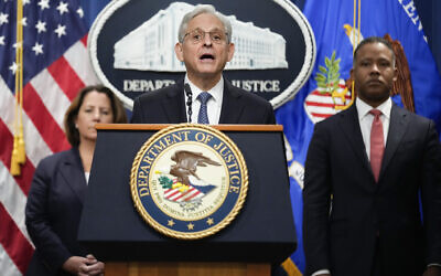 US Attorney General Merrick Garland announces a special counsel to oversee the Justice Department's investigation into the presence of classified documents at former President Donald Trump's Florida estate and aspects of a separate probe involving the Jan. 6 insurrection and efforts to undo the 2020 election, at the Justice Department in Washington, Friday, Nov. 18, 2022. At left is Deputy Attorney General Lisa Monaco and Assistant Attorney General for the Criminal Division Kenneth Polite. (AP Photo/Andrew Harnik)