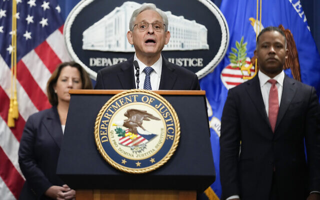 US Attorney General Merrick Garland announces a special counsel to oversee the Justice Department's investigation into the presence of classified documents at former President Donald Trump's Florida estate and aspects of a separate probe involving the Jan. 6 insurrection and efforts to undo the 2020 election, at the Justice Department in Washington, Friday, Nov. 18, 2022. At left is Deputy Attorney General Lisa Monaco and Assistant Attorney General for the Criminal Division Kenneth Polite. (AP Photo/Andrew Harnik) US Attorney General Merrick Garland announces a special counsel to oversee the Justice Department's investigation into the presence of classified documents at former President Donald Trump's Florida estate and aspects of a separate probe involving the Jan. 6 insurrection and efforts to undo the 2020 election, at the Justice Department in Washington, Friday, Nov. 18, 2022. At left is Deputy Attorney General Lisa Monaco and Assistant Attorney General for the Criminal Division Kenneth Polite. (AP Photo/Andrew Harnik)