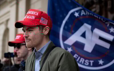 Far-right activist Nick Fuentes holds a rally at the Lansing Capitol in Lansing, Michigan, November 11, 2020. (Nicole Hester/ Ann Arbor News via AP)