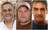Victims of a terror attack near the northern West Bank settlement of Ariel on November 15, 2022., Tamir Avihai (L) Michael Ladygin (C) and Motti Ashkenazi (R). (Courtesy)