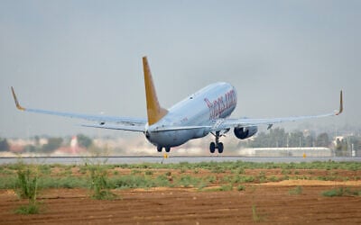 A Pegasus plane seen at the Ben Gurion airport in Tel Aviv, on September 03, 2014 (Moshe Shai/Flash90)