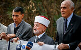 Sheikh Muhammad Hussein, Grand Mufti of Jerusalem, and Palestinians protest on the anniversary of the Balfour Declaration outside the British Consulate-General in east Jerusalem, on November 2, 2021. Photo by Jamal Awad/Flash90