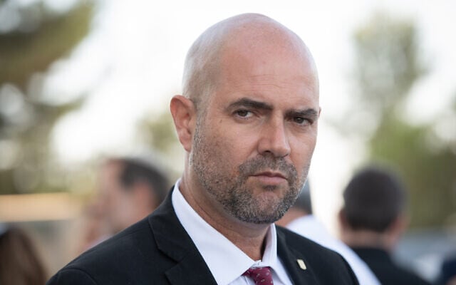 Likud MK Amir Ohana attends inauguration ceremony of a new neighborhood in Beit El, in the West Bank, July 12, 2022 (Sraya Diamant/Flash90) Likud MK Amir Ohana attends inauguration ceremony of a new neighborhood in Beit El, in the West Bank, July 12, 2022 (Sraya Diamant/Flash90)