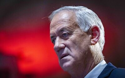 Defense Minister Benny Gantz at a memorial ceremony for fallen soldiers of the Yom Kippur War at Mount Herzl, October 6, 2022.(Olivier Fitoussi/Flash90, file)