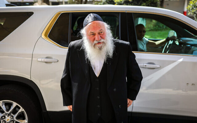 UTJ chairman Rabbi Yitzchak Goldknopf arrives at coalition negotiations in Jerusalem on November 6, 2022. (Yonatan Sindel/Flash90) UTJ chairman Rabbi Yitzchak Goldknopf arrives at coalition negotiations in Jerusalem on November 6, 2022. (Yonatan Sindel/Flash90)