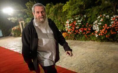 Noam MK Avi Maoz leaving the President's Residence in Jerusalem, November 10, 2022. (Yonatan Sindel/Flash90)