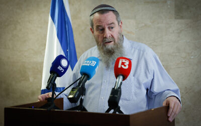 Noam's sole MK Avi Maoz speaks during his party's faction meeting at the Knesset, November 28, 2022. (Olivier Fitoussi/Flash90)