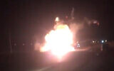 A Palestinian car explodes near an army post near the settlement of Mevo Dotan in the northern West Bank, November 20, 2022. (Screenshot: Twitter)