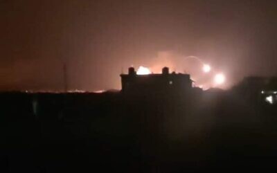 This image shared by Syrian media outlets purports to show the aftermath of an Israeli airstrike on the Shayrat Airbase, south of the city of Homs, November 13, 2022. (Social media; used in accordance with Clause 27a of the Copyright Law)