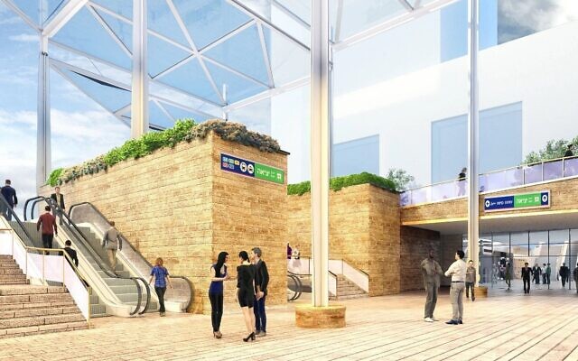 An artist's rendering of the proposed new train station in central Jerusalem by 2030, November 2022. (Israel Railways/Pelleg Architects) An artist's rendering of the proposed new train station in central Jerusalem by 2030, November 2022. (Israel Railways/Pelleg Architects)