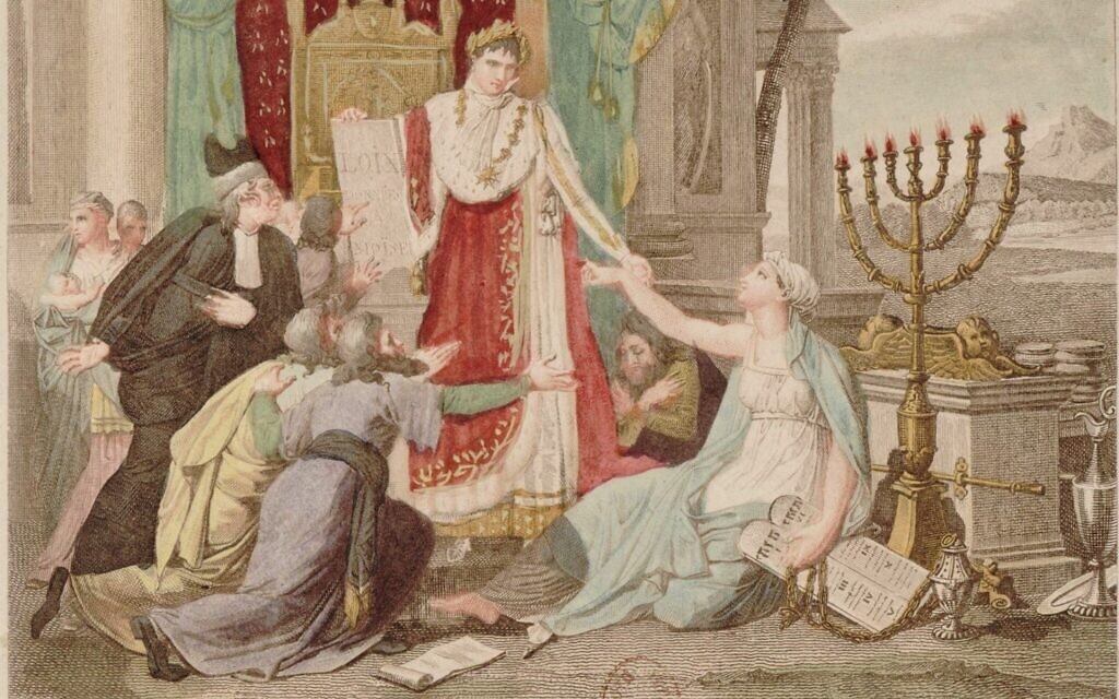An 1806 French print depicting Napoleon Bonaparte emancipating the Jews. (Public domain)