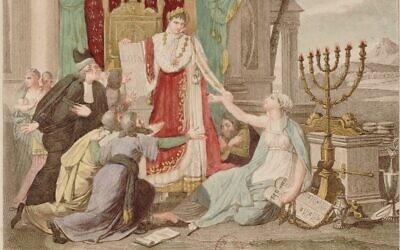 An 1806 French print depicting Napoleon Bonaparte emancipating the Jews. (Public domain)